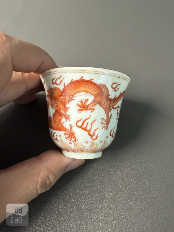 清光绪 矾红龙纹杯一对 - 图14